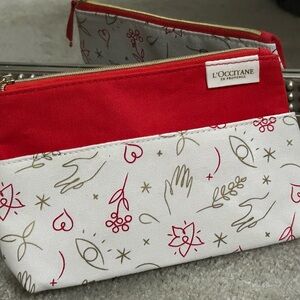 L'OCCITANE Red,White gold Patterned Cosmetic Bag NWT
